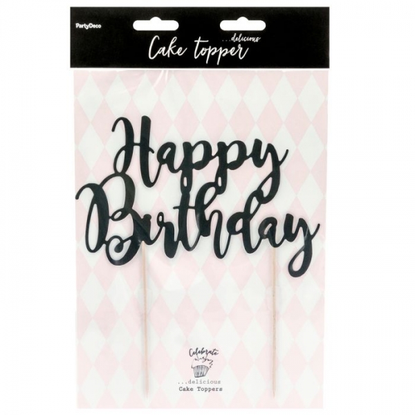 Cake Topper - Happy Birthday - Black